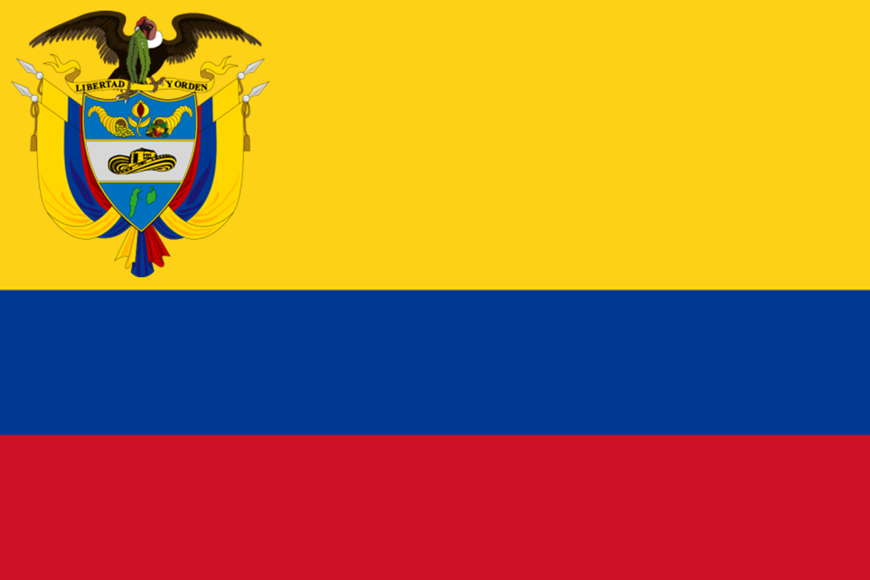 Bandeira da Colômbia com o brasão de armas nacional