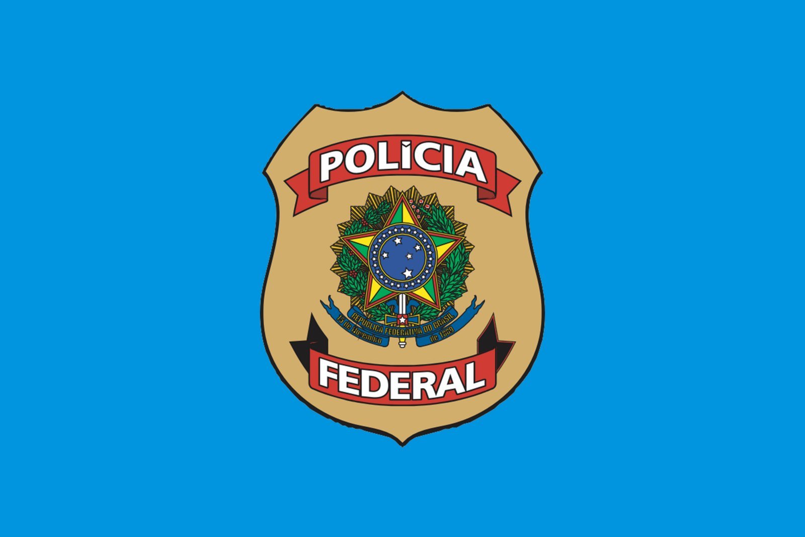 Brasão oficial da Polícia Federal em fundo azul