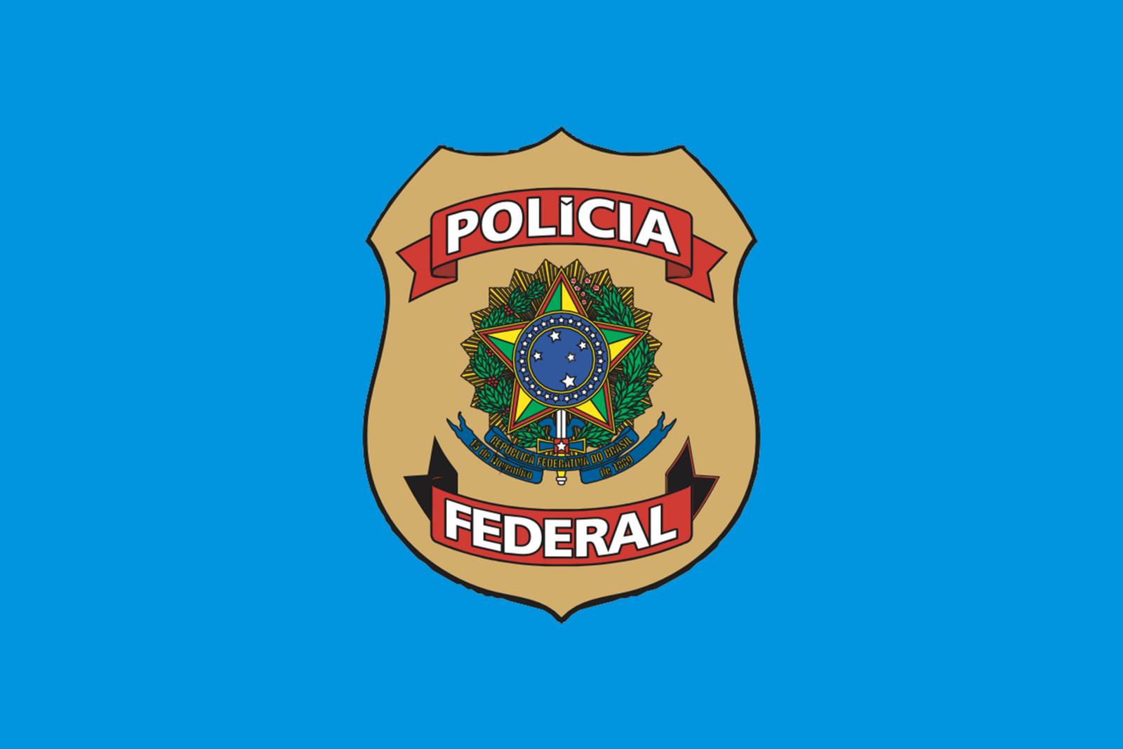 Bandeira da Polícia Federal com o brasão da instituição